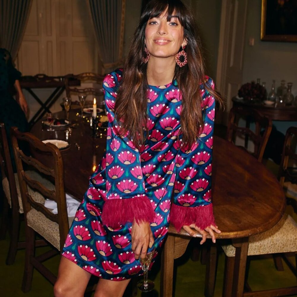 Faux Feather Trim Short Dress